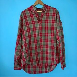 Vintage Plaid Button Down Dress Shirt Red Country
